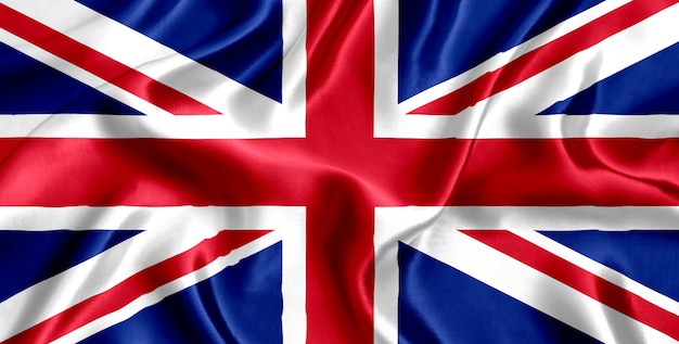 Flaga Wielkiej Brytanii jedwabiu z bliska