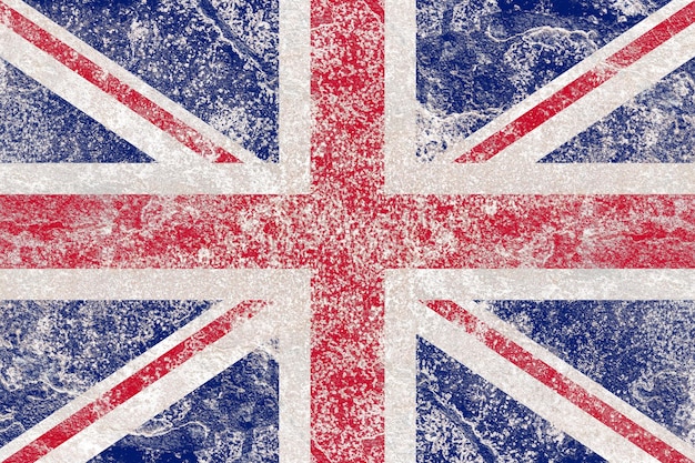 Flaga Wielkiej Brytanii na zardzewiałej, starej żelaznej blasze