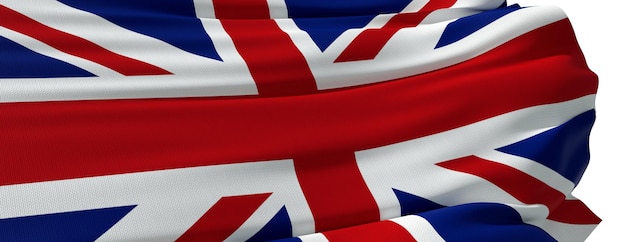 Flaga Wielkiej Brytanii z bliska białe tło renderowania 3D