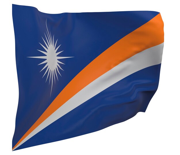 Flaga Wysp Marshalla na białym tle. Macha sztandarem. Flaga narodowa Wysp Marshalla