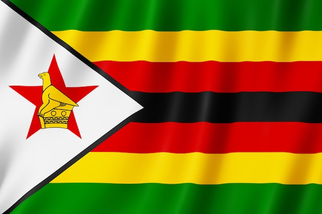 Flaga Zimbabwe powiewa na wietrze.