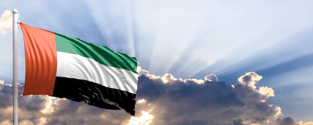 Flaga Zjednoczonych Emiratów Arabskich na ilustracji 3d błękitnego nieba