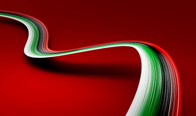 Flaga Zjednoczonych Emiratów Arabskich wstążka ilustracja 3d na czerwonym tle