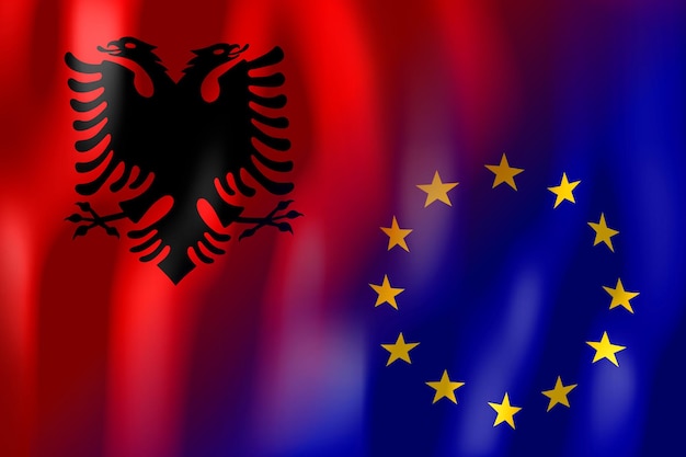 Flagi Albanii i Unii Europejskiej