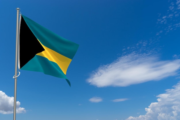 Flagi Bahamów na tle błękitnego nieba ilustracja 3D