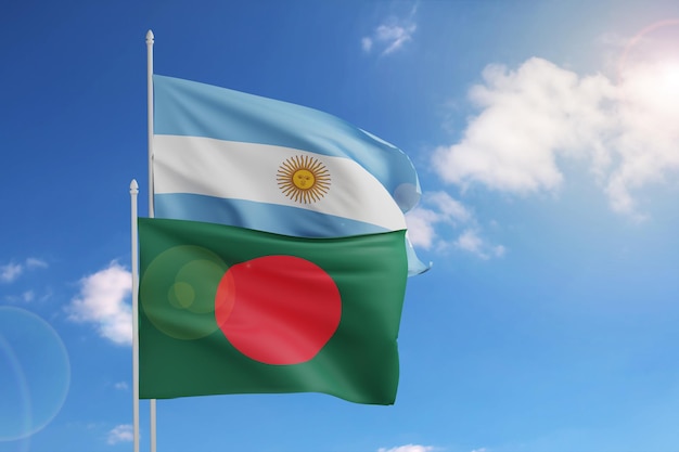 Flagi Bangladeszu i Argentyny na ilustracji 3d błękitnego nieba