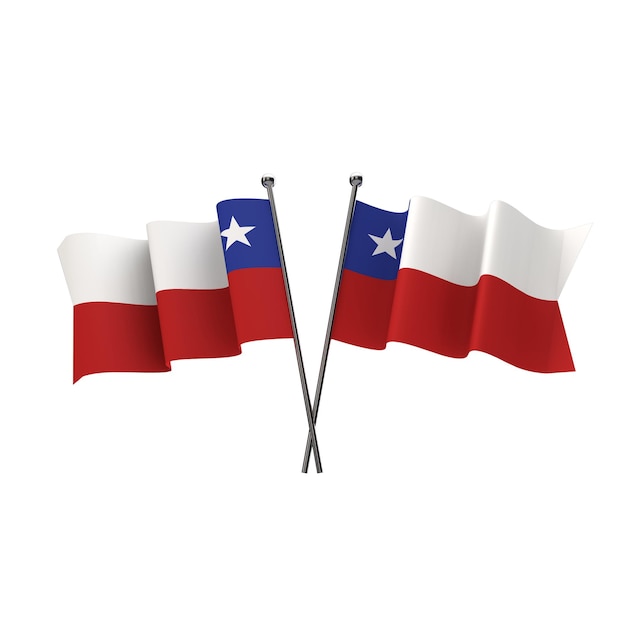 Flagi Chile skrzyżowane na białym tle na białym tle Renderowanie 3D