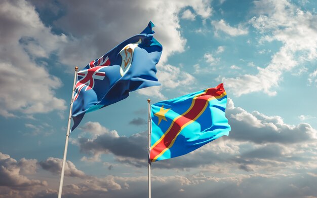 Flagi DR Konga i Anguilli. Grafika 3D