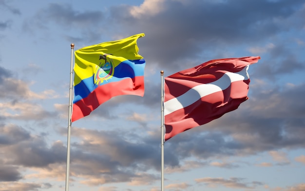 Flagi Ekwadoru i Łotwy. Grafika 3D