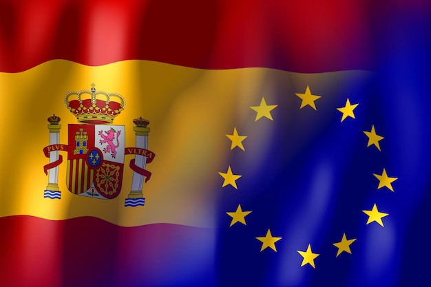 Flagi Hiszpanii i Unii Europejskiej