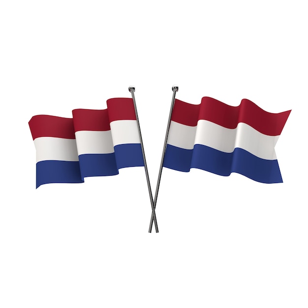 Flagi Holandii skrzyżowane na białym tle na białym tle Renderowanie 3D