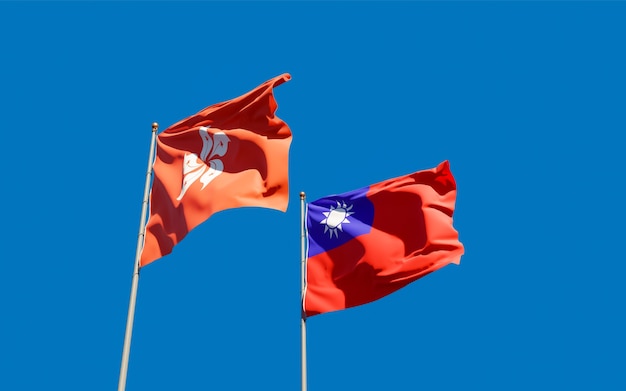 Flagi Hongkongu i Tajwanu. Grafika 3D