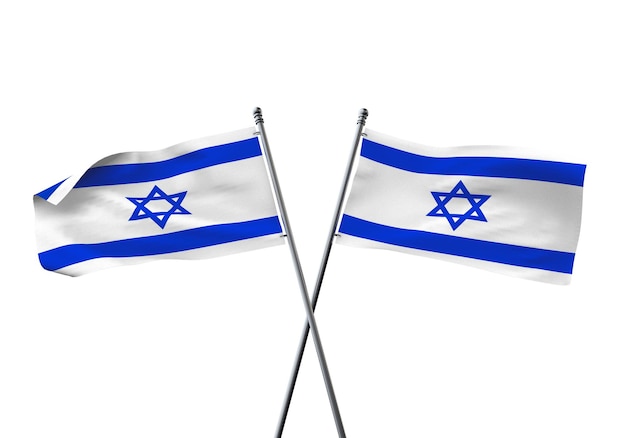 Flagi Izraela skrzyżowane na białym tle na białym tle d rendering