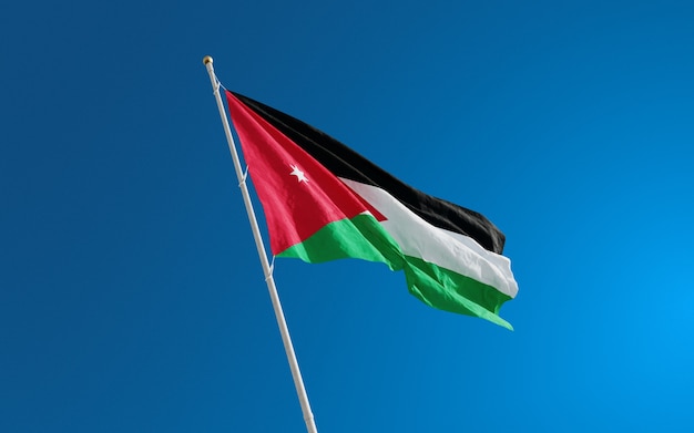 Flagi Jordanii Na Białym Tle Makro Na Niebieskim Tle