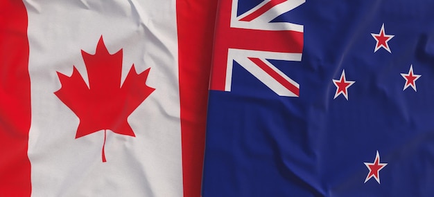 Flagi Kanady i Nowej Zelandii Zbliżenie flagi lnianej Flaga wykonana z płótna Kanadyjska Ottawa Liść klonowy Wellington 3d ilustracja