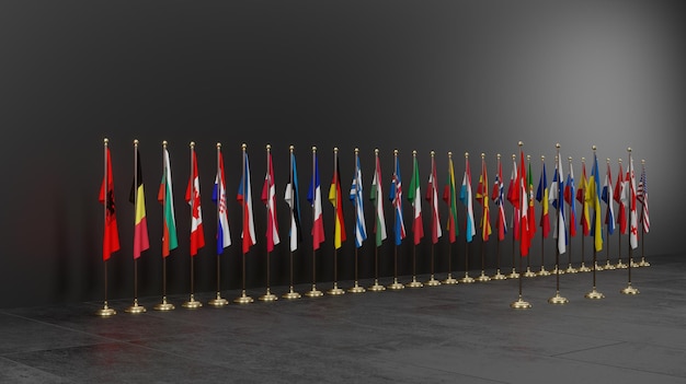 Zdjęcie flagi krajów członkowskich nato flagi członków nato szczyt nato