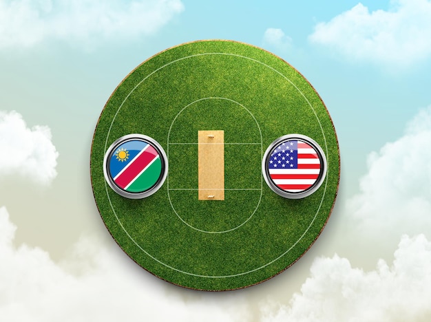 Flagi krykieta Namibia vs USA z tarczą na stadionie krykieta ilustracja 3d