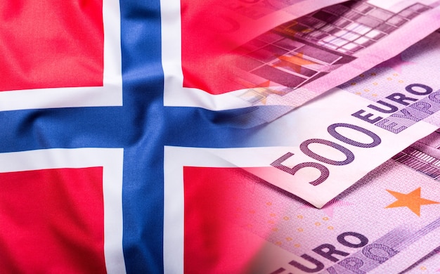 Flagi Norwegii I Unii Europejskiej. Flaga Norwegii I Flaga Ue. Koncepcja Pieniędzy Flaga świata.