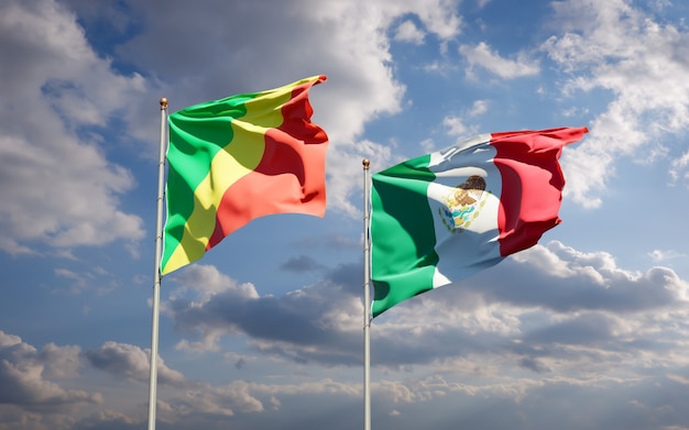 Flagi Republiki Konga i Meksyku. Grafika 3D
