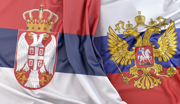 Flagi Serbii i Rosji w 3D