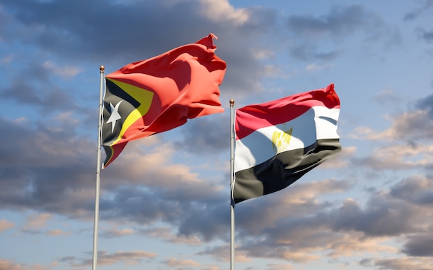 Flagi Timoru Wschodniego i Egiptu. Grafika 3D