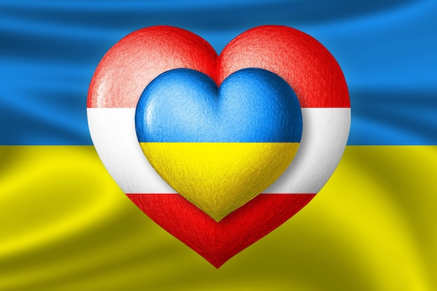 Flagi Ukrainy i Australii Dwa serca w kolorach flag