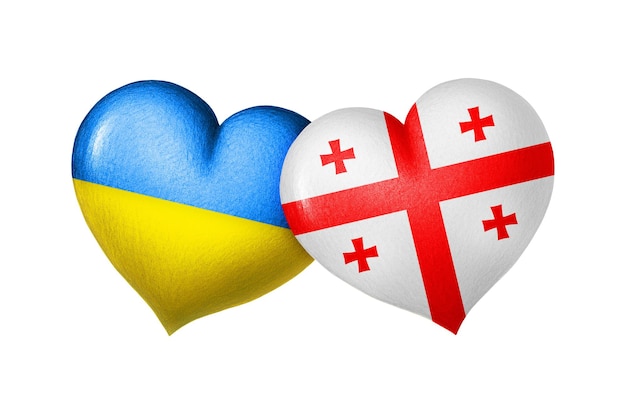 Flagi Ukrainy i Gruzji Dwa serca w kolorach flag wyizolowanych na bia?ym