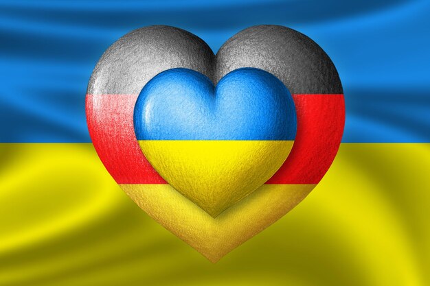 Flagi Ukrainy i Niemiec Dwa serca w kolorach flag