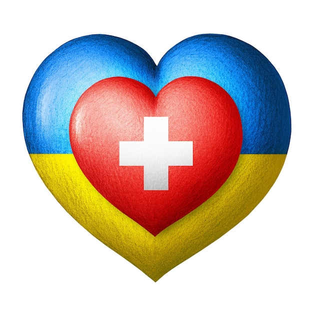 Flagi Ukrainy i Szwajcarii Dwa serca w kolorach flag wyizolowanych na bia?ym