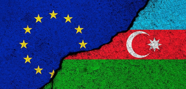 Flagi Unii Europejskiej i Azerbejdżanu Relacje partnerstwo i dyplomacja Koncepcja konfliktu i wolności Zdjęcie banera sojuszu UE