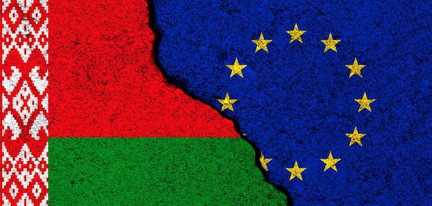 Flagi Unii Europejskiej i Białorusi Stosunki partnerstwo i dyplomacja Konflikt i wolność Konflikt i wolność Sojusz UE zdjęcie bannera