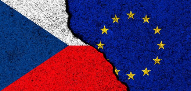 Flagi Unii Europejskiej i Republiki Czeskiej Relacje partnerstwo i dyplomacja Konflikt i wolność Konflikt i wolność Sojusz UE zdjęcie bannera