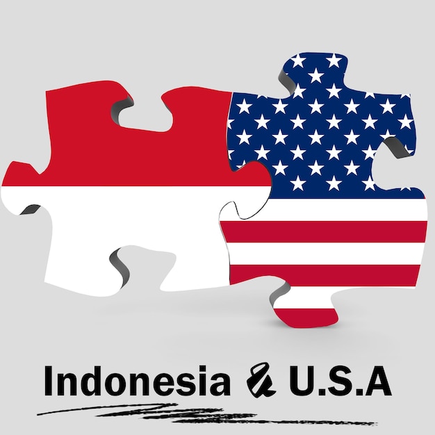 Flagi USA i Indonezji w puzzlach