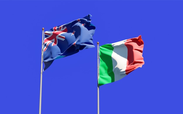 Zdjęcie flagi włoch i nowej zelandii. grafika 3d