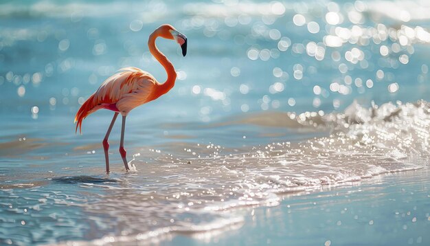 Flamingo stojące na plaży Koncepcja wakacji dzikiej przyrody i tropikalnej Odpowiednia do podróży