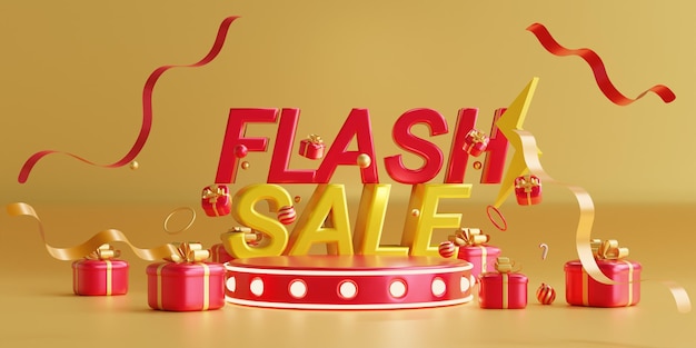 Flash Sale podium Sprzedaż szablon transparent sprzedaż i rabat tło ilustracja 3d