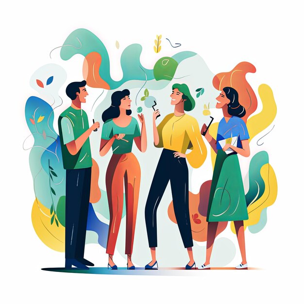 Zdjęcie flat vector style illustration a diverse group of people talking and collaborating on white background v 52 job id 43e14623fcf84f779be78276cdb8734d