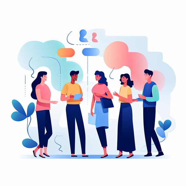 Zdjęcie flat vector style illustration a diverse group of people talking and collaborating on white background v 52 job id 757e2fbd79364ac0bd64fdf0472e8a87