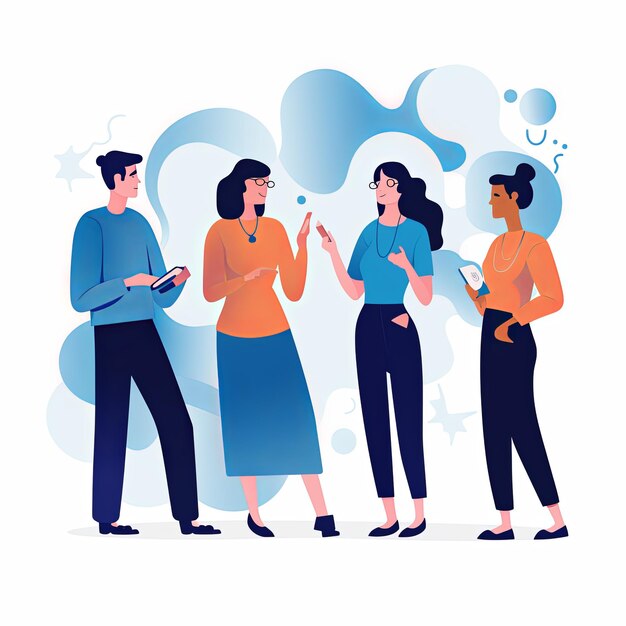 Zdjęcie flat vector style illustration a diverse group of people talking and collaborating