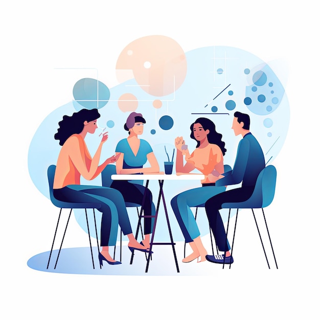 Zdjęcie flat vector style illustration a diverse group of people talking and collaborating