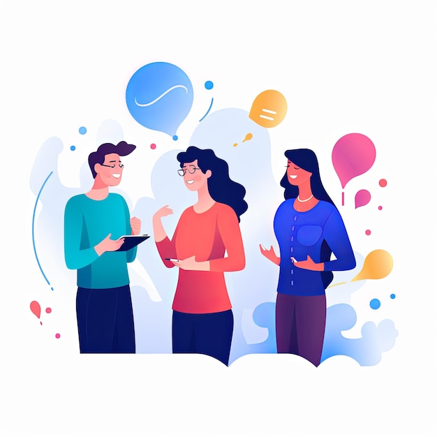 Zdjęcie flat vector style illustration a diverse group of people talking and collaborating