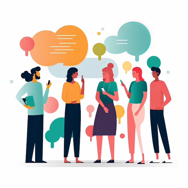 Zdjęcie flat vector style illustration a diverse group of people talking and collaborating