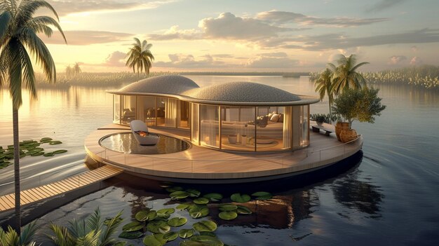 Floating Lily Pad Villa z pięknym widokiem Generative Ai