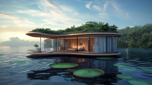 Floating Lily Pad Villa z pięknym widokiem Generative Ai