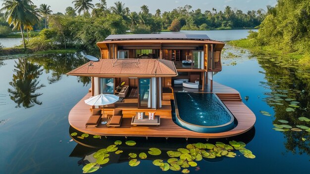 Floating Lily Pad Villa z pięknym widokiem Generative Ai