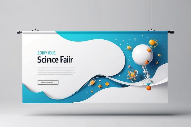 Zdjęcie floating science fair banner mockup spersonalizuj swój projekt