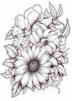 Zdjęcie floral coloring page bunch of flowers with leaves coloring page hand drawn floral outline coloring page floral line art for coloring page ai generative