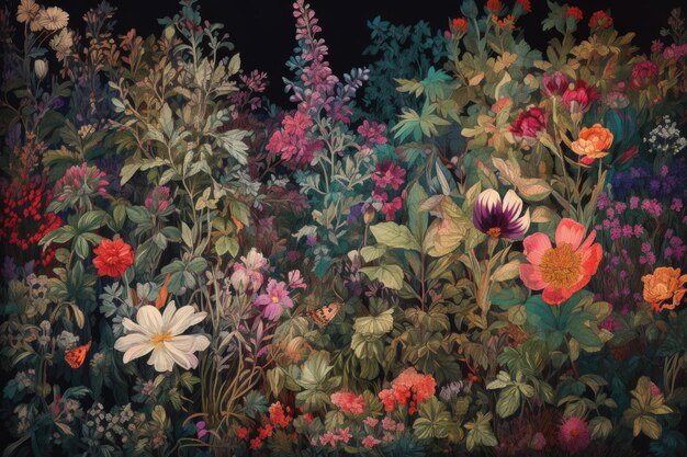 Floral Dreams Tapestry oszałamiający gobelin przedstawiający zapierający dech w piersiach ogród kwitnących kwiatów