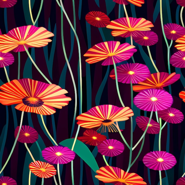 Floral Seamless Repeat Pattern Design Kwiaty do drukowania na tkaninach do projektowania tkanin Generative AI