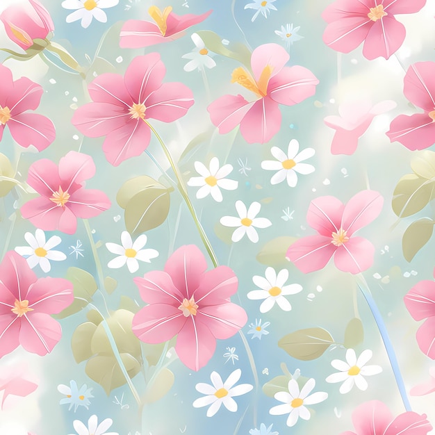 Floral Seamless Repeat Pattern Design Kwiaty do drukowania na tkaninach do projektowania tkanin Generative AI